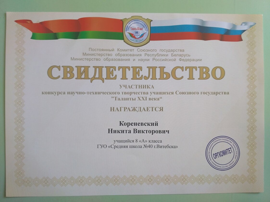 Свидетельство Таланты 21века 2017